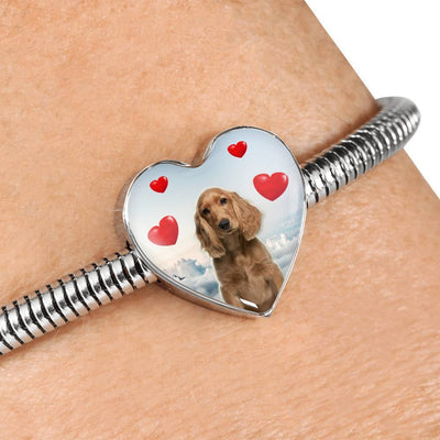 Cocker Spaniel Print Heart Charm Steel Bracelet-Free Shipping - Deruj.com