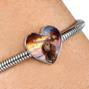 American Water Spaniel Print Heart Charm Steel Bracelet-Free Shipping - Deruj.com
