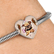 Brussels Griffon Dog Print Heart Charm Steel Bracelet-Free Shipping - Deruj.com