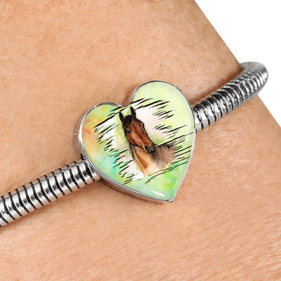 Thoroughbred Horse Art Print Heart Charm Steel Bracelet-Free Shipping - Deruj.com