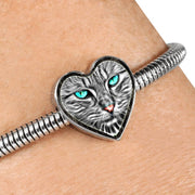 Blue Eyes Cat Print Heart Charm Steel Bracelet-Free Shipping - Deruj.com