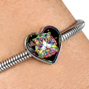 Colorful Cat Print Heart Charm Steel Bracelet-Free Shipping - Deruj.com