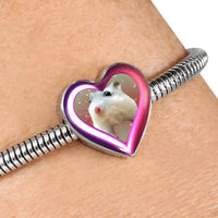 Campbell Dwarf Hamster Print Heart Charm Steel Bracelet-Free Shipping - Deruj.com