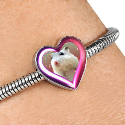 Campbell Dwarf Hamster Print Heart Charm Steel Bracelet-Free Shipping - Deruj.com