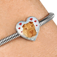 Shar Pei Print Heart Charm Steel Bracelet-Free Shipping - Deruj.com