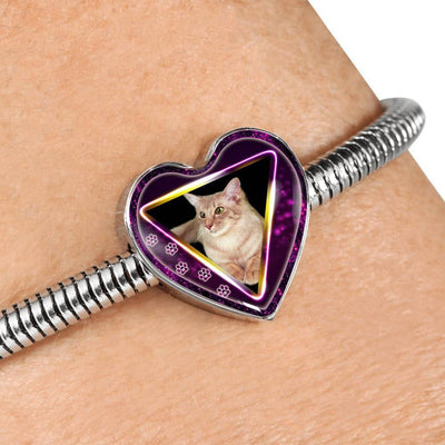 Javanese Cat Print Heart Charm Steel Bracelet-Free Shipping - Deruj.com