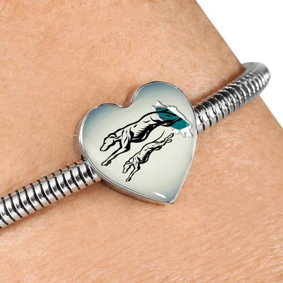 Greyhound Dog Art Print Heart Charm Steel Bracelet-Free Shipping - Deruj.com
