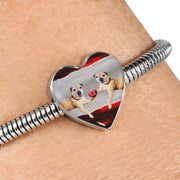 Border Terrier Print Heart Charm Steel Bracelet-Free Shipping - Deruj.com