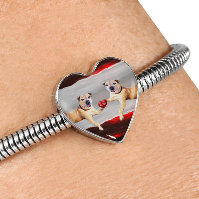 Border Terrier Print Heart Charm Steel Bracelet-Free Shipping - Deruj.com
