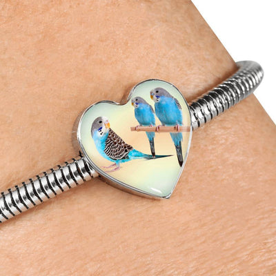 Blue Budgie Parrot Print Heart Charm Steel Bracelet-Free Shipping - Deruj.com