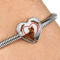 Bengal Cat Print Heart Charm Steel Bracelet-Free Shipping - Deruj.com