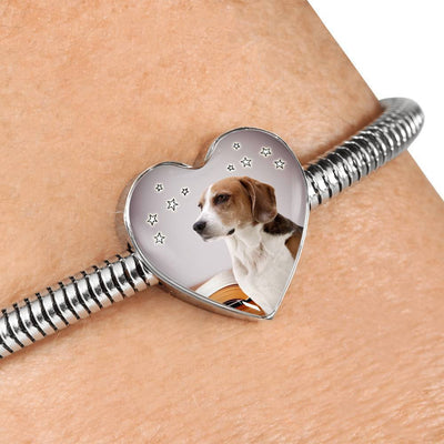 English Foxhound Print Heart Charm Steel Bracelet-Free Shipping - Deruj.com