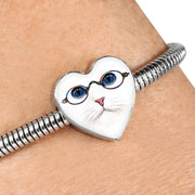 Cute Cat With Glasses Print Heart Charm Steel Bracelet-Free Shipping - Deruj.com
