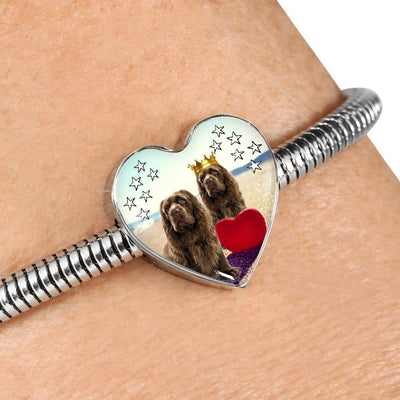 Sussex Spaniel Print Heart Charm Steel Bracelet-Free Shipping - Deruj.com