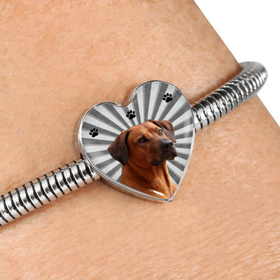 Rhodesian Ridgeback Print Heart Charm Steel Bracelet-Free Shipping - Deruj.com