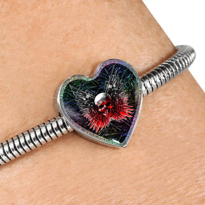 Gun And Skull Print Heart Charm Steel Bracelet-Free Shipping - Deruj.com