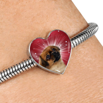 Tibetan Spaniel Dog Print Heart Charm Steel Bracelet-Free Shipping - Deruj.com