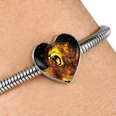 Roaring Lion Art Print Heart Charm Steel Bracelet-Free Shipping - Deruj.com