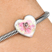 Bulldog Print Heart Charm Steel Bracelet-Free Shipping - Deruj.com