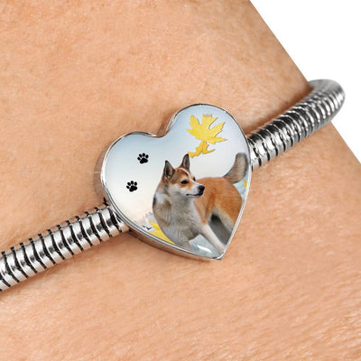 Norwegian Lundehund Print Heart Charm Steel Bracelet-Free Shipping - Deruj.com