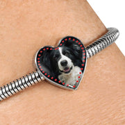 Border Collie Print Heart Charm Steel Bracelet-Free Shipping - Deruj.com