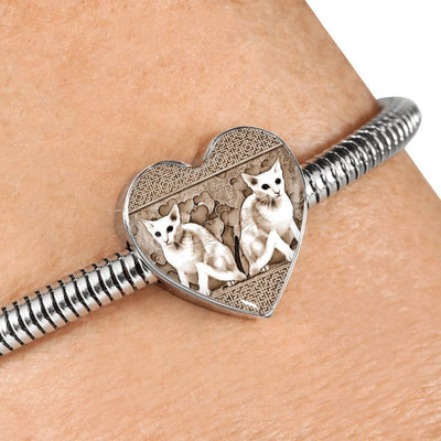 Oriental Shorthair Cat Print Heart Charm Steel Bracelet-Free Shipping - Deruj.com