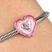Cute Kitten Print Heart Charm Steel Bracelet-Free Shipping - Deruj.com