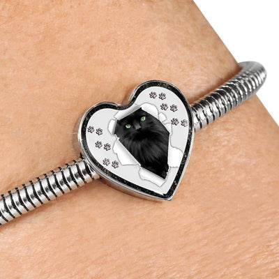 Nebelung Cat Print Heart Charm Steel Bracelet-Free Shipping - Deruj.com