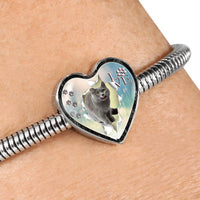Lovely Korat Print Heart Charm Steel Bracelet-Free Shipping - Deruj.com