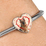 German Shepherd Print Heart Charm Steel Bracelet-Free Shipping - Deruj.com