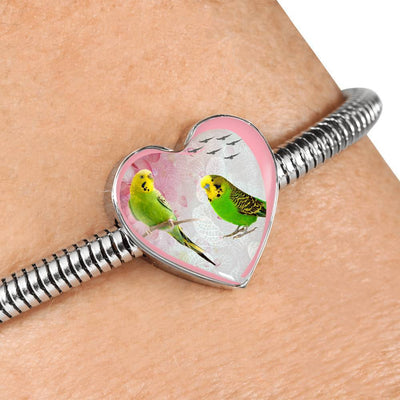 Budgerigar Parrot Print Heart Charm Steel Bracelet-Free Shipping - Deruj.com