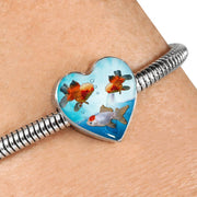 Oranda Fish Print Heart Charm Steel Bracelet-Free Shipping - Deruj.com