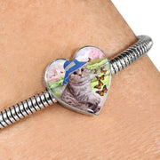 Scottish Fold Cat Print Heart Charm Steel Bracelet-Free Shipping - Deruj.com