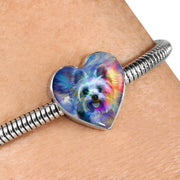 Yorkie Art Print Heart Charm Steel Bracelet-Free Shipping - Deruj.com