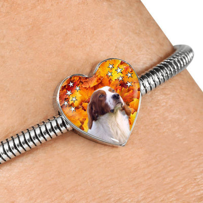 Irish Red and White Setter Print Heart Charm Steel Bracelet-Free Shipping - Deruj.com