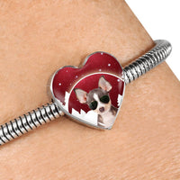 Chihuahua Print Heart Charm Steel Bracelet-Free Shipping - Deruj.com