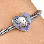 Cute White Hamster Print Heart Charm Steel Bracelet-Free Shipping - Deruj.com