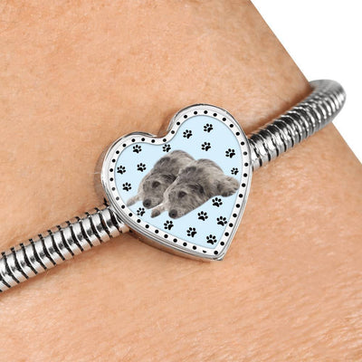 Irish Wolfhound Dog Print Heart Charm Steel Bracelet-Free Shipping - Deruj.com