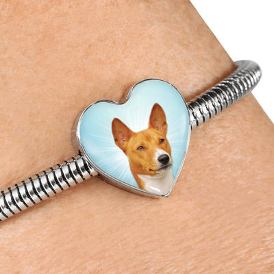 Basenji Dog Print Heart Charm Steel Bracelet-Free Shipping - Deruj.com