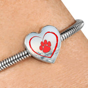 Red Paw Print Heart Charm Steel Bracelet-Free Shipping - Deruj.com
