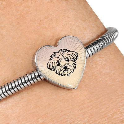 Maltese Dog Vector Art Print Heart Charm Steel Bracelet-Free Shipping - Deruj.com