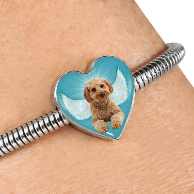 Cavapoo Dog Print Heart Charm Steel Bracelet-Free Shipping - Deruj.com
