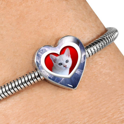 Burmilla Cat Print Heart Charm Steel Bracelet-Free Shipping - Deruj.com