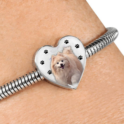 Cute Pomeranian Print Heart Charm Steel Bracelet-Free Shipping - Deruj.com