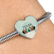 Yorkshire Terrier (Yorkie) Texas Print Heart Charm Steel Bracelet-Free Shipping - Deruj.com