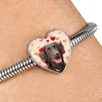 Flat Coated Retriever Print Heart Charm Steel Bracelet-Free Shipping - Deruj.com
