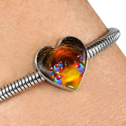Gouldian Finch (Rainbow Finch) Print Heart Charm Steel Bracelet-Free Shipping - Deruj.com