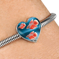 Siamese Fighting Fish Print Heart Charm Steel Bracelet-Free Shipping - Deruj.com