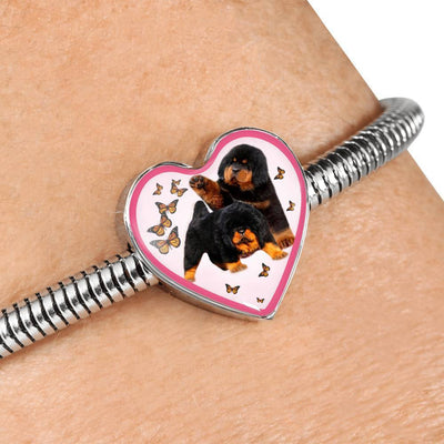 Tibetan Mastiff Dog Print Heart Charm Steel Bracelet-Free Shipping - Deruj.com