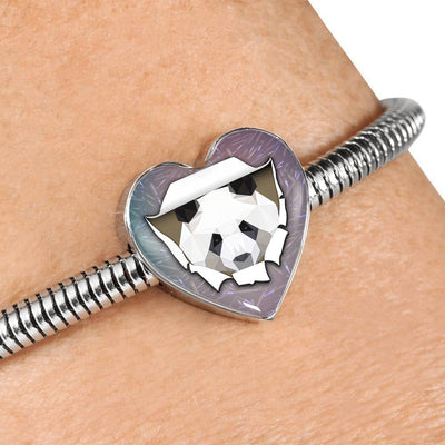 Amazing Panda Vector Art Print Heart Charm Steel Bracelet-Free Shipping - Deruj.com